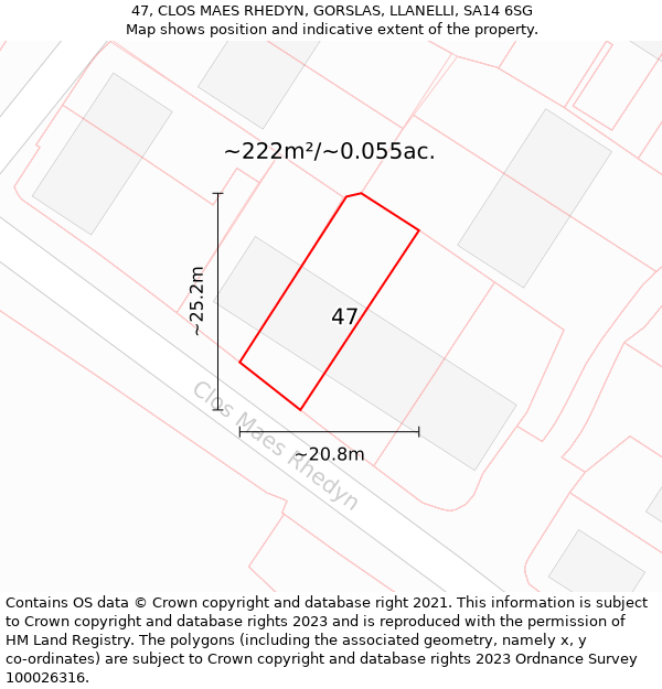 47, CLOS MAES RHEDYN, GORSLAS, LLANELLI, SA14 6SG: Plot and title map