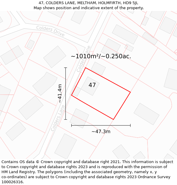 47, COLDERS LANE, MELTHAM, HOLMFIRTH, HD9 5JL: Plot and title map