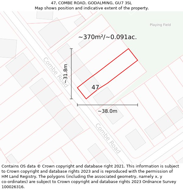 47, COMBE ROAD, GODALMING, GU7 3SL: Plot and title map