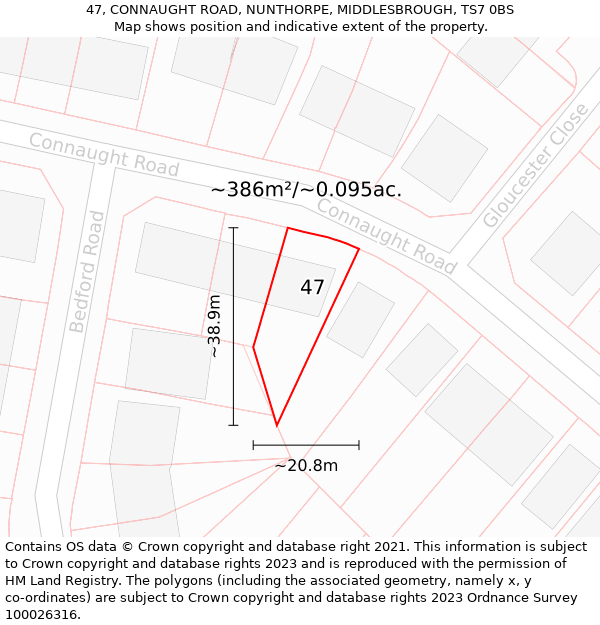 47, CONNAUGHT ROAD, NUNTHORPE, MIDDLESBROUGH, TS7 0BS: Plot and title map