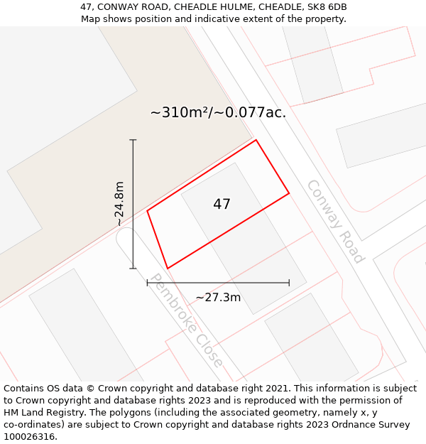 47, CONWAY ROAD, CHEADLE HULME, CHEADLE, SK8 6DB: Plot and title map