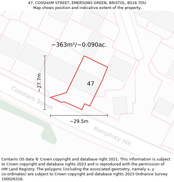 47, COSSHAM STREET, EMERSONS GREEN, BRISTOL, BS16 7DU: Plot and title map