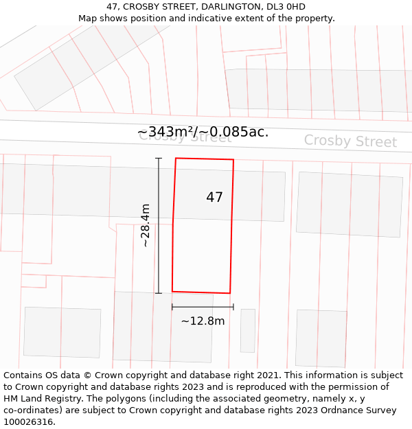 47, CROSBY STREET, DARLINGTON, DL3 0HD: Plot and title map
