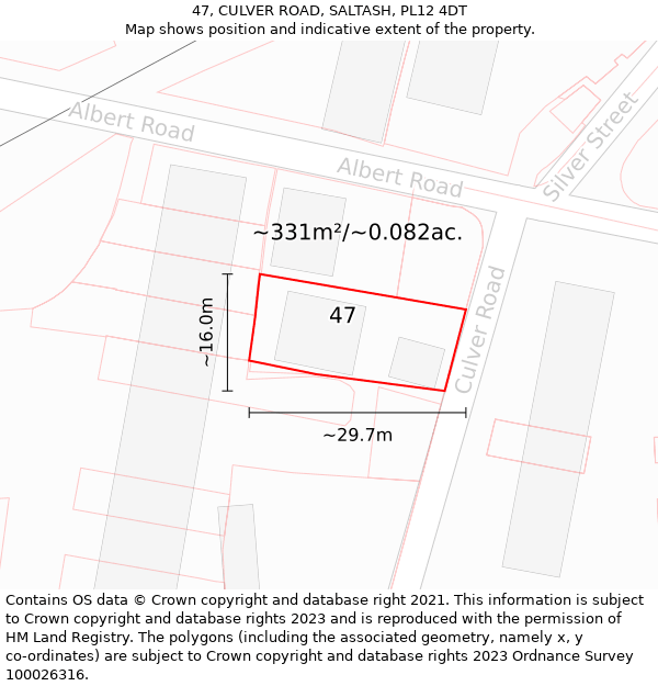 47, CULVER ROAD, SALTASH, PL12 4DT: Plot and title map