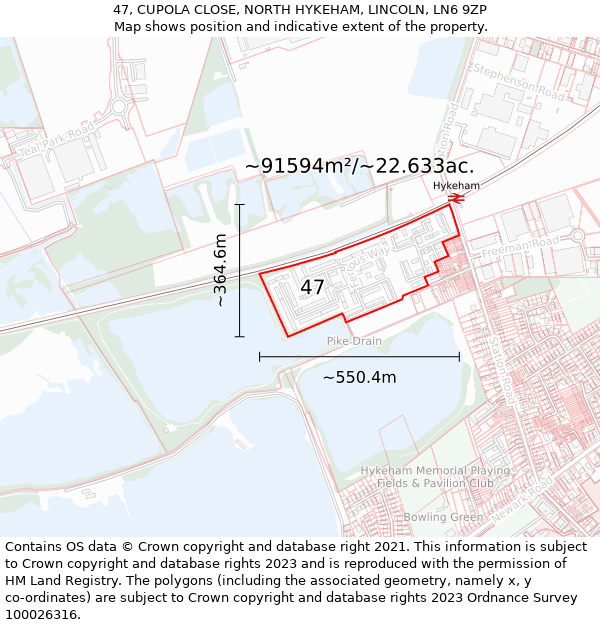 47, CUPOLA CLOSE, NORTH HYKEHAM, LINCOLN, LN6 9ZP: Plot and title map