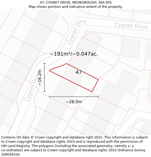 47, CYGNET DRIVE, MEXBOROUGH, S64 0FG: Plot and title map