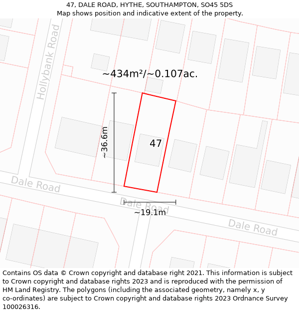 47, DALE ROAD, HYTHE, SOUTHAMPTON, SO45 5DS: Plot and title map