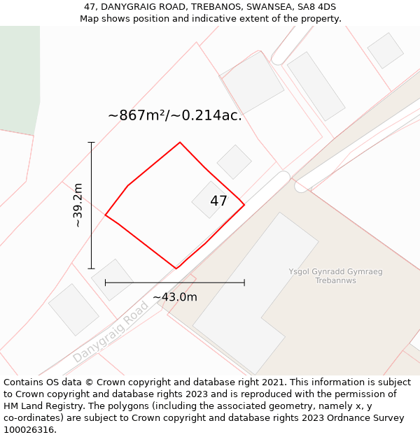 47, DANYGRAIG ROAD, TREBANOS, SWANSEA, SA8 4DS: Plot and title map