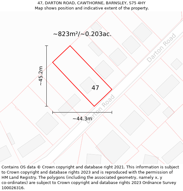 47, DARTON ROAD, CAWTHORNE, BARNSLEY, S75 4HY: Plot and title map