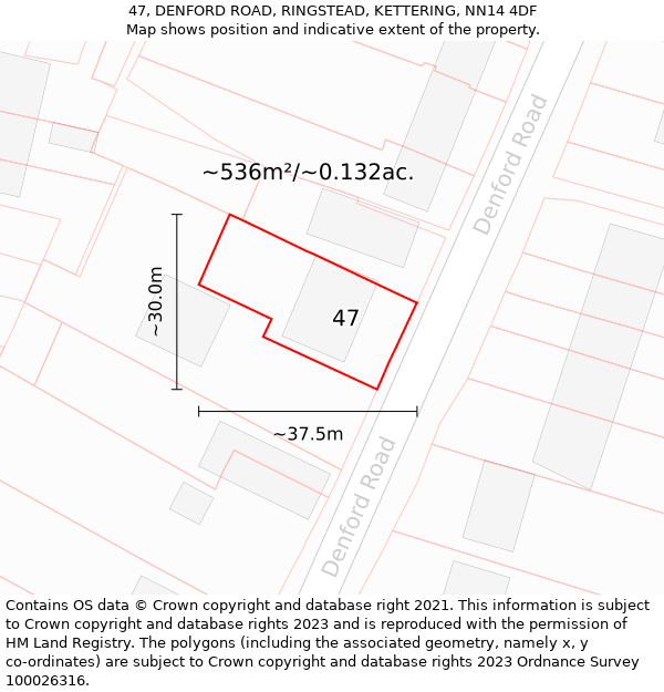 47, DENFORD ROAD, RINGSTEAD, KETTERING, NN14 4DF: Plot and title map