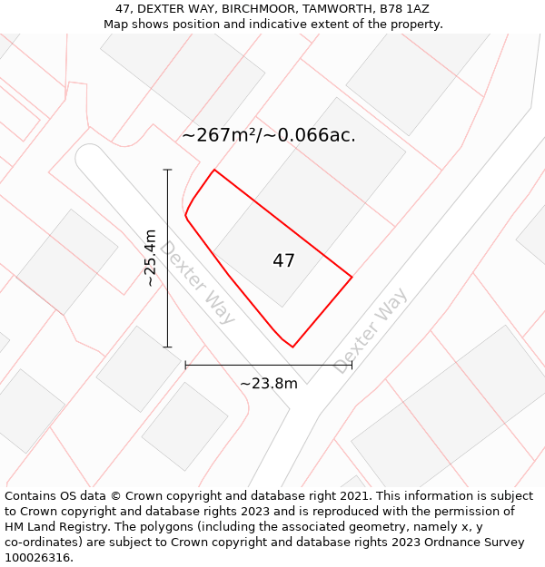 47, DEXTER WAY, BIRCHMOOR, TAMWORTH, B78 1AZ: Plot and title map