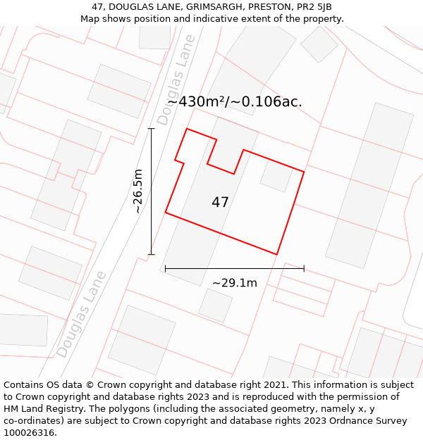 47, DOUGLAS LANE, GRIMSARGH, PRESTON, PR2 5JB: Plot and title map