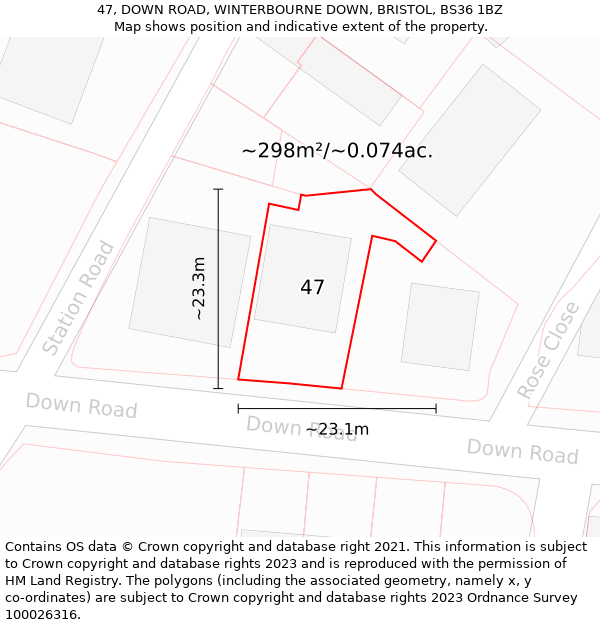 47, DOWN ROAD, WINTERBOURNE DOWN, BRISTOL, BS36 1BZ: Plot and title map