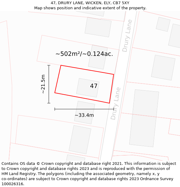 47, DRURY LANE, WICKEN, ELY, CB7 5XY: Plot and title map