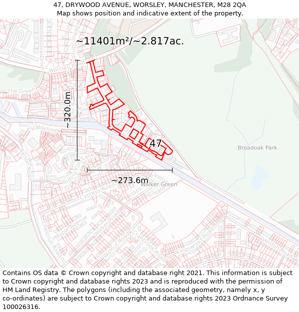 47, DRYWOOD AVENUE, WORSLEY, MANCHESTER, M28 2QA: Plot and title map