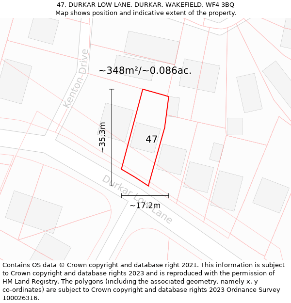 47, DURKAR LOW LANE, DURKAR, WAKEFIELD, WF4 3BQ: Plot and title map