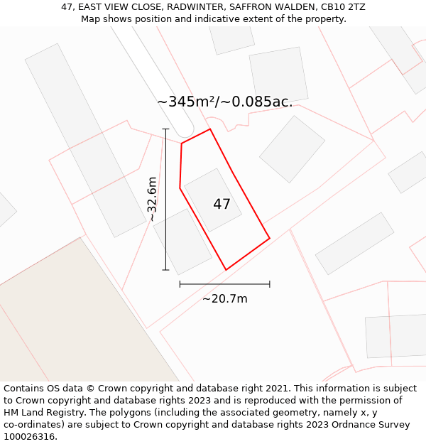 47, EAST VIEW CLOSE, RADWINTER, SAFFRON WALDEN, CB10 2TZ: Plot and title map