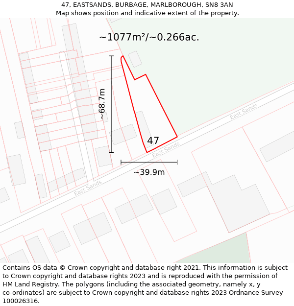 47, EASTSANDS, BURBAGE, MARLBOROUGH, SN8 3AN: Plot and title map