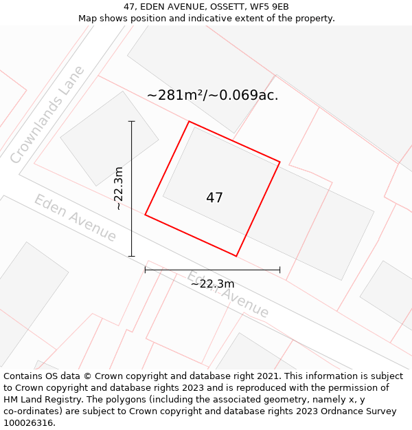 47, EDEN AVENUE, OSSETT, WF5 9EB: Plot and title map