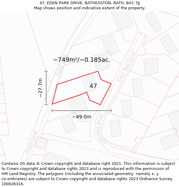 47, EDEN PARK DRIVE, BATHEASTON, BATH, BA1 7JJ: Plot and title map