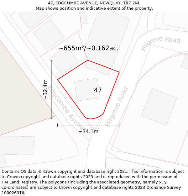 47, EDGCUMBE AVENUE, NEWQUAY, TR7 2NL: Plot and title map