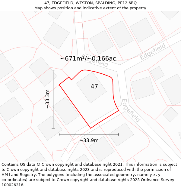 47, EDGEFIELD, WESTON, SPALDING, PE12 6RQ: Plot and title map