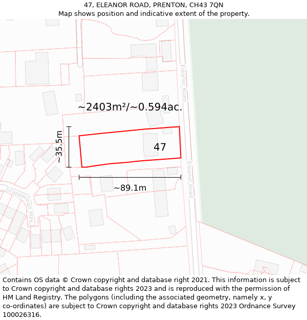 47, ELEANOR ROAD, PRENTON, CH43 7QN: Plot and title map