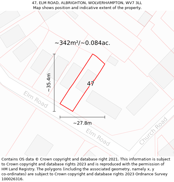 47, ELM ROAD, ALBRIGHTON, WOLVERHAMPTON, WV7 3LL: Plot and title map