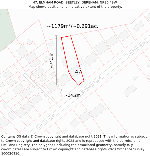 47, ELMHAM ROAD, BEETLEY, DEREHAM, NR20 4BW: Plot and title map