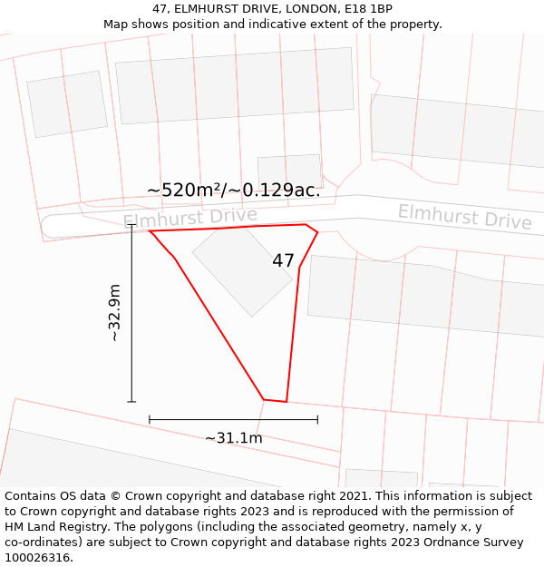 47, ELMHURST DRIVE, LONDON, E18 1BP: Plot and title map