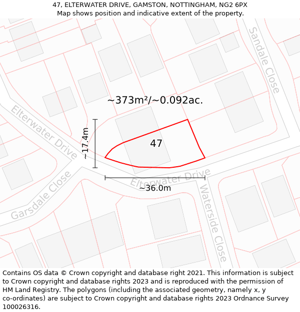 47, ELTERWATER DRIVE, GAMSTON, NOTTINGHAM, NG2 6PX: Plot and title map