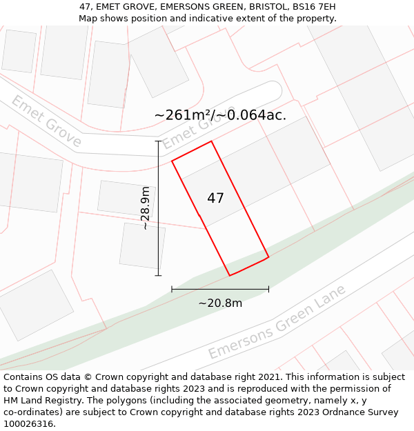 47, EMET GROVE, EMERSONS GREEN, BRISTOL, BS16 7EH: Plot and title map