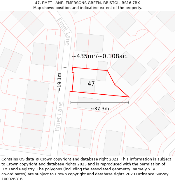 47, EMET LANE, EMERSONS GREEN, BRISTOL, BS16 7BX: Plot and title map