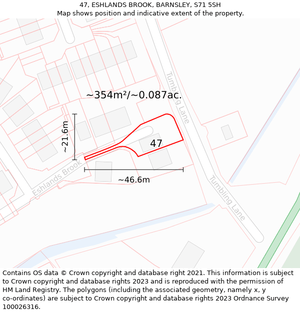 47, ESHLANDS BROOK, BARNSLEY, S71 5SH: Plot and title map