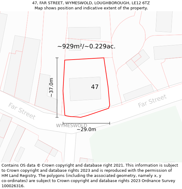 47, FAR STREET, WYMESWOLD, LOUGHBOROUGH, LE12 6TZ: Plot and title map
