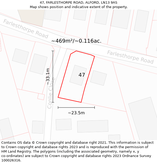 47, FARLESTHORPE ROAD, ALFORD, LN13 9AS: Plot and title map