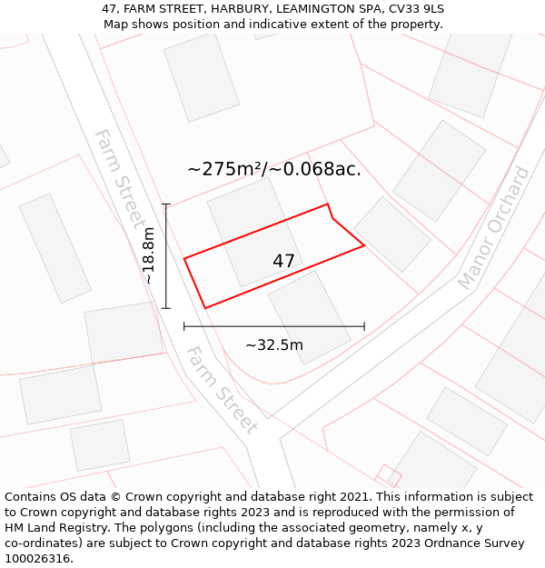 47, FARM STREET, HARBURY, LEAMINGTON SPA, CV33 9LS: Plot and title map