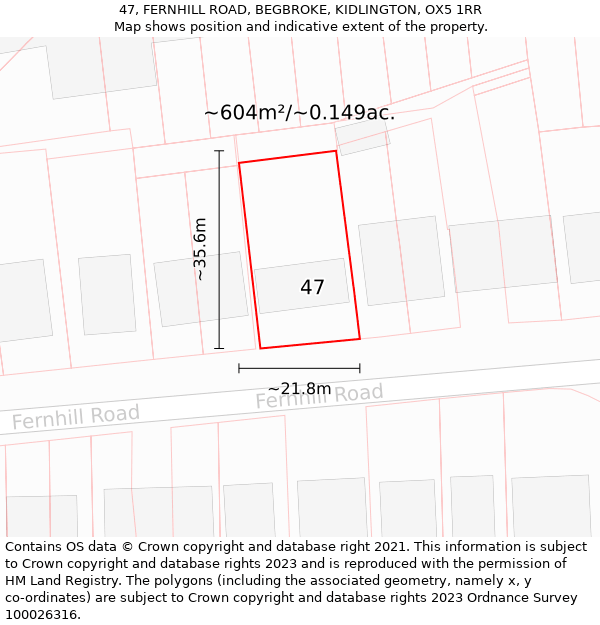 47, FERNHILL ROAD, BEGBROKE, KIDLINGTON, OX5 1RR: Plot and title map