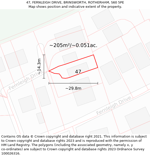 47, FERNLEIGH DRIVE, BRINSWORTH, ROTHERHAM, S60 5PE: Plot and title map