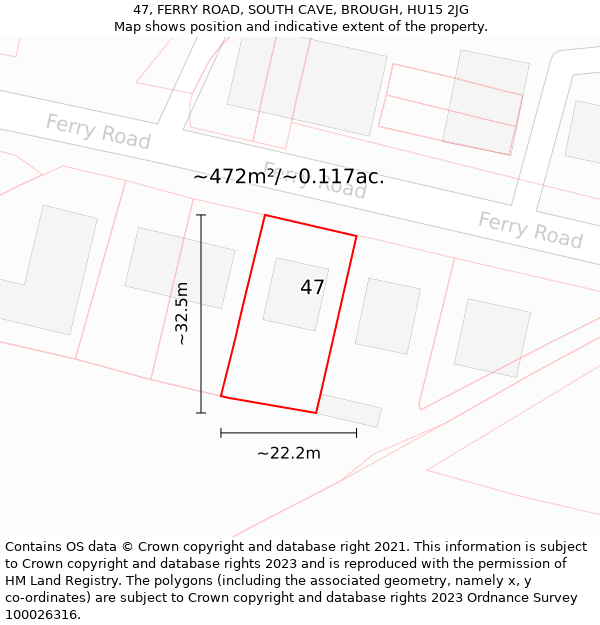 47, FERRY ROAD, SOUTH CAVE, BROUGH, HU15 2JG: Plot and title map