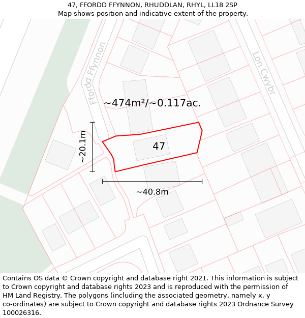 47, FFORDD FFYNNON, RHUDDLAN, RHYL, LL18 2SP: Plot and title map