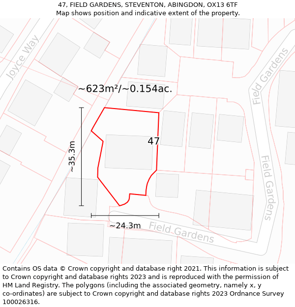 47, FIELD GARDENS, STEVENTON, ABINGDON, OX13 6TF: Plot and title map