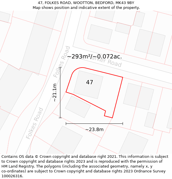 47, FOLKES ROAD, WOOTTON, BEDFORD, MK43 9BY: Plot and title map