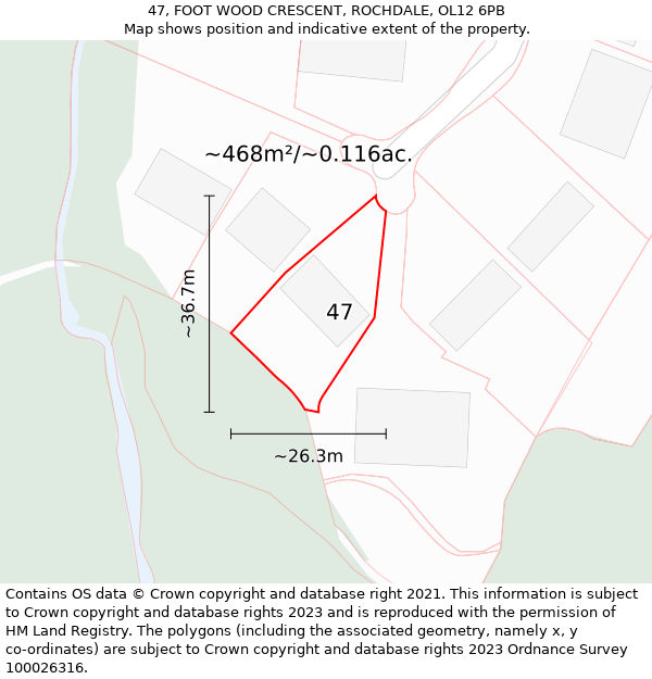 47, FOOT WOOD CRESCENT, ROCHDALE, OL12 6PB: Plot and title map