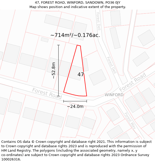 47, FOREST ROAD, WINFORD, SANDOWN, PO36 0JY: Plot and title map