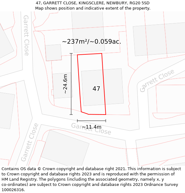 47, GARRETT CLOSE, KINGSCLERE, NEWBURY, RG20 5SD: Plot and title map