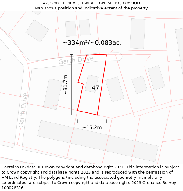 47, GARTH DRIVE, HAMBLETON, SELBY, YO8 9QD: Plot and title map