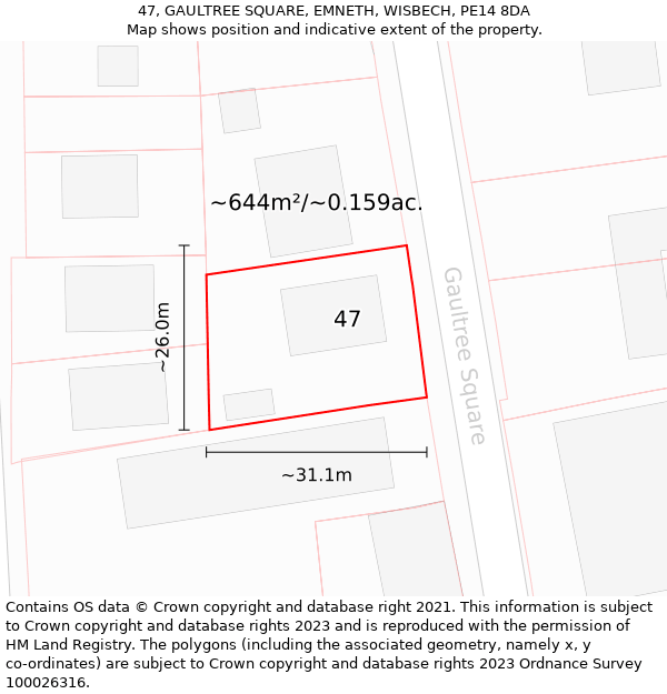 47, GAULTREE SQUARE, EMNETH, WISBECH, PE14 8DA: Plot and title map