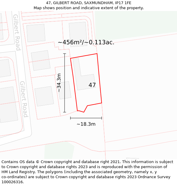 47, GILBERT ROAD, SAXMUNDHAM, IP17 1FE: Plot and title map