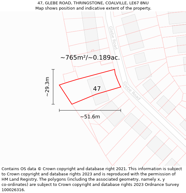 47, GLEBE ROAD, THRINGSTONE, COALVILLE, LE67 8NU: Plot and title map